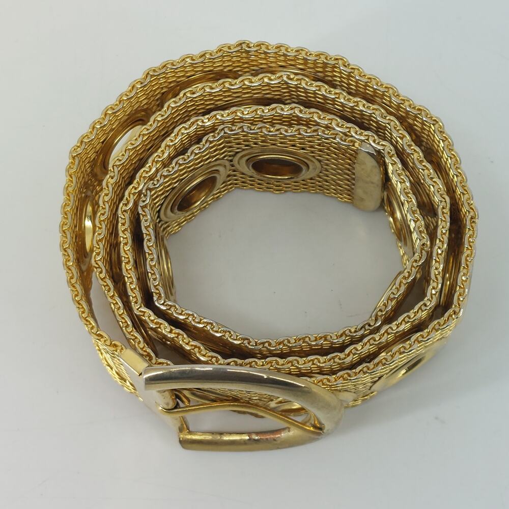 Gold Tone Women's Mesh Grommet Metal Belt 70s Disco Cosplay - Picture 3 of 12